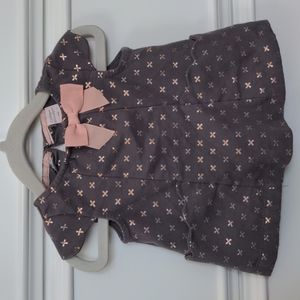 3month Dress - Gray with Rose gold details and a pink bow
